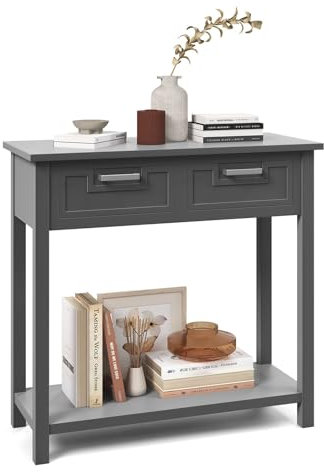 CASART Console Table with Drawers, Wooden Hallway Table with Storage Shelf, Narrow End Table Slim Sofa Side Table for Entryway Living Room Bedroom (Grey)
