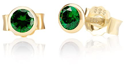 NKlaus Paar 5,0mm 585 Gelb Gold 14 Karat Ohrstecker Kristall Zirkonia Smaragd Butterfly Verschluss Damen Mädchen 11046