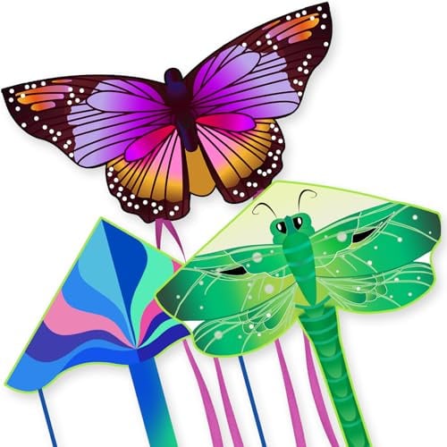 3 Pack Large Kites - Butterfly Delta Dragonfly Kites Easy to Fly for Adults Kids Beach Park Outdoor Game Activities, Gifts for Easter and Festival