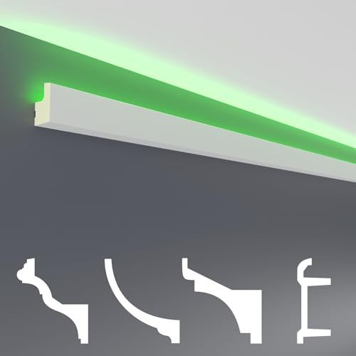 HEXIM LED Stuckleiste Sparpaket - Eclairage indirect avec moulures de plafond en PU, léger & opaque- (2m LED-19) Décoration coin spot intérieur