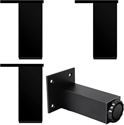Lot De 4 Pied Table Haute Noir Reglable Pied de Meuble Pied pour Meuble Commode Pied Table Console, Aluminum Alloy | Finition en Anodisé | 6-40 cm Pieds De Table Basse Vis Inclus (25cm,Noir)