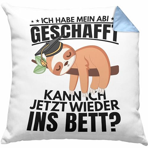 Trendation Abi 2025 Geschenk Abschluss Abitur Kissen mit Füllung 40x40 Faultier Abifeier Geschenkidee (Blau)