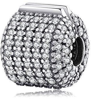 ZiNuo Love Heart Clip Lock Charms de plata de ley 925 con colgante de cristal de oro rosa para pulsera Pandora, Plata esterlina Cristal Plata de ley