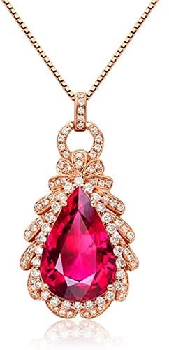Gualiy Women's Necklace Rose Gold Teardrop with Pear Tourmaline 3.28ct Womens Pendant Necklace