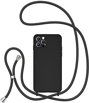 UEEBAI Crossbody Lanyard Phone case for iPhone 13 Pro 6.1 inch, Silicone Phone Cover Necklace Cord Strap Soft Shockproof Protective Case - Black