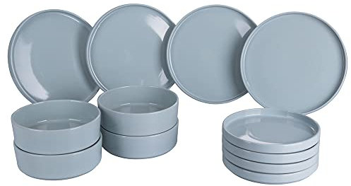 Service d'assiettes 12 pièces en grès, 4 places de table, Gourmet Turquoise