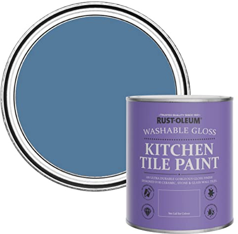Rust-Oleum Blue Water-Resistant Kitchen Tile Paint in Gloss Finish - Blue Silk 750ml