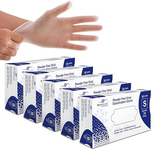 Farla MediHands Clear Small Vinyl Examination Gloves - Box of 500 Disposable, Powder-Free, Latex-Free, Protein-Free Medical Gloves - Multi-Purpose, Single-Use
