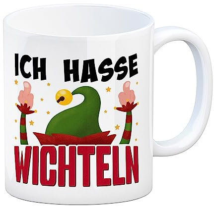 speecheese Ich hasse Wichteln Kaffeebecher für Weihnachtsmuffel und Griesgrame als lustige Tasse zum Wichteln oder für Nikolaus, Keramik, Zylinder, Kaffeebecher, 300 ml