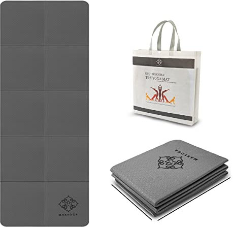 MAXYOGA® Faltbare Yogamatte, rutschfest und leicht, aus umweltfreundlichem TPE-Material, ideale Größe 183 cm x 61 cm x 6 mm, Schwarz