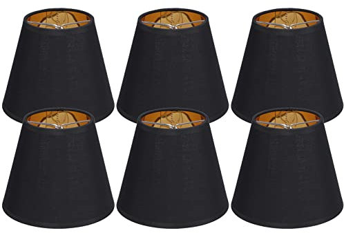 6 Piezas Pantallas de Lámpara de Tela, E14 Tela Pantalla de Lámpara de Araña Pantallas de Lámpara Pequeñas con Clip para Dormitorio, Sala de Estar, Oficina (Negro)