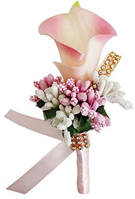 SHTGOI Calla Lily Boutonniere Künstlicher Blumenstrauß Strass Brosche Handgefertigte Ansteckblume mit Sicherheitsnadel Blume Corsagen Hochzeit Zubehör für Braut Bräutigam Rosa