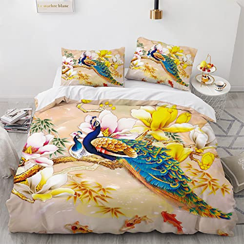 LUDVIK Bettwäsche 240X260 3Teilig Mikrofaser + 2 Kissenbezüge 80X80Cm Deckenbezug Schnell Trocknend Und Kein Bügeln Bettwäsche Pfau Tiere 240X260 cm