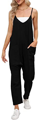 Cegerne Latzhose Damen Arbeitshose Lose Overall Jumpsuit Ärmelloser Latzhosen mit Große Taschen, Schwarz, XXL