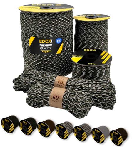 EdcX Paracord 550 4mm, 35+ Solid Colors (10m, 15m, 30m, 50m, 100m, 300m) | French Camo, 15 m – 100% Nylon Rope 4mm, Type III 7 strand | Survival, Camping, Bushcraft, Crafts | Made in EU