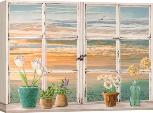 ART PRINT CAFE' – Quadro finestra - stampa su tela - Remy Dellal, Tramonto sul mare - misura 120x90 cm