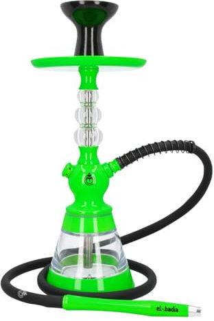 Chicha EL-BADIA® CELESTE – 45 cm – Chicha Légère avec Vase Acrylique, Tuyau Silicone, Manche Métal & Foyer Phunnel – Design Iconique et Couleurs Tendance (Acid Green)