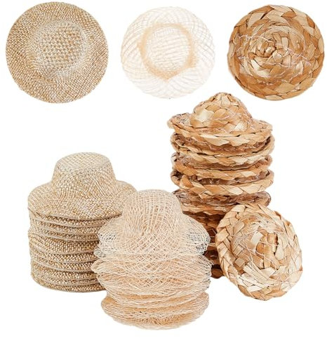 AHANDMAKER 30 minisombreros de paja para manualidades, sombreros de paja para muñecas, adornos, gorras tejidas para manualidades, gorras tejidas para decoración de ropa, accesorios de joyería