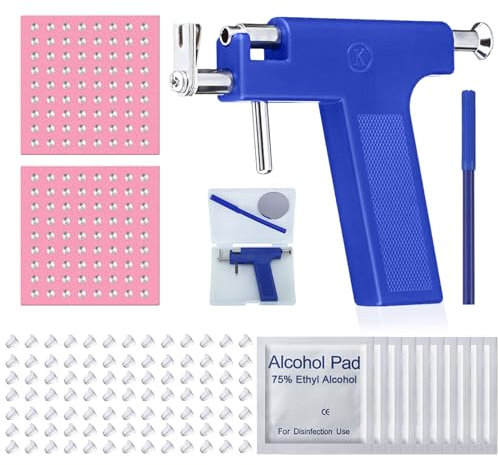Mumjooyi Ohrloch Stecher Set Piercing Set mit 98 St Ohrstecker Ohrlochpistole Set Piercing Pistole Edelstahl Piercing Gun Ohrpiercing-Pistolen-Set Piercing Tool Kit für Ohr Nase Nabel Lippen