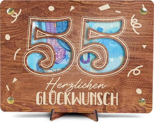 55 Geburtstag - XL Geldgeschenk aus Holz inkl. Ständer | Geschenk 55. Geburtstag - 55 Geburtstag Frauen, 55 Geburtstag Männer, 55 Geburtstag, 55. Geburtstag Frauen, 55 Geburtstag Deko