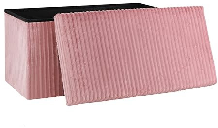 AKA Storage Ottoman, Padded Foldable Bench, Chest with Lid, Holds up to 300 kg, for Bedroom, Hallway, Living Room (Pink Corduroy, 76cm x 38cm x 38cm)