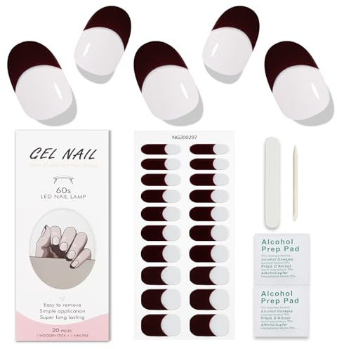 JMEOWIO Semi Cured Gel Nail Strips Black French Tip Gel Nail Stickers Nail Supplies Nail Art Design Decoration Accessories