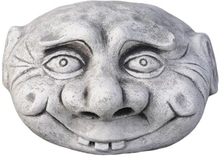 gartendekoparadies.de Lustiges Gesicht Steinkopf, Deko-Stein, H. 15 cm, 25 x 28 cm, 10 kg, Grau, frostsicher aus Steinguss für Außenbereich