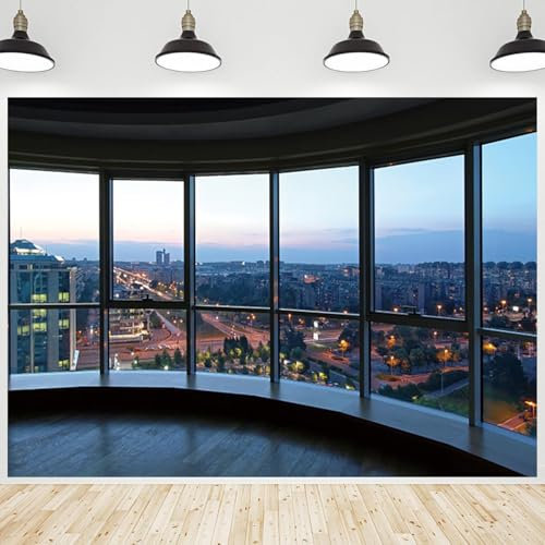 CRTPOD Hintergrund für Fenster, Landschaft, Sonnenuntergang, Stadtansicht, Büro, Holzboden, Geschäftshintergrund, Gebäude, Fotografie, Banner für Portrait, Party-Dekorationen, Tapete, Fotostudio,