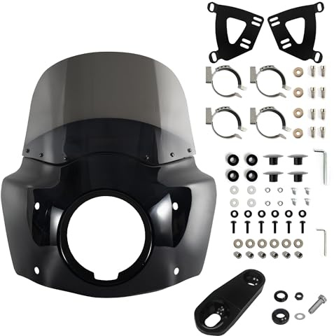 FATECIM Motorcycle 5.75 Headlight Fairing with 11 Smoke Windshield Windscreen & 35-41mm Mounting Hardware For Harley 86-15 Sportster 1200 Iron 883 XL883N Sportster 1100