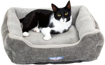Wallace & Jones | Katzenbett Dunrobin rechteckiges Haustierbett, Kratzfest, kuschelig - Grau | S | 51 x 46 x 15 cm