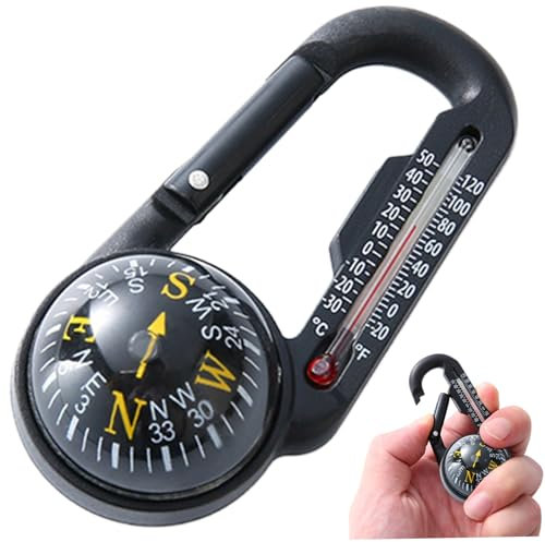 Survival Compass Compass Wanderwanderung Überleben 1PC wasserdichte Kunststoff -Wanderkompass mit Karabiner und Thermometer -Clip auf einem kleinen Taschenkompass -Schlüsselbund für Outdoor Survival