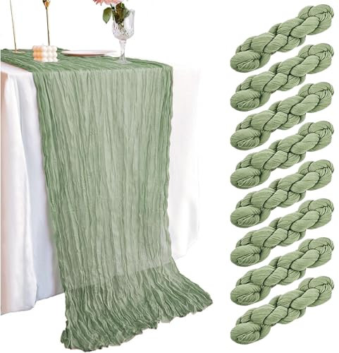 LOPYXBR 8 Stück Tischläufer Salbeigrün 90x300cm Tischläufer Grün Salbei Boho Gaze Käsetuch Tischläufer Grün Tischläufer Hochzeit für Hochzeit, Party, Geburtstagsparty