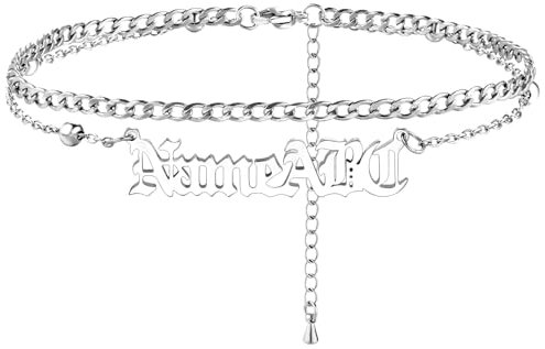 MeMeDIY Personalisierte Fußkettchen mit Namen für Frauen Edelstahlkette Individuelle Strand-Fußkettchen-Armbänder Verstellbar für Freundin Bester Freund -A1