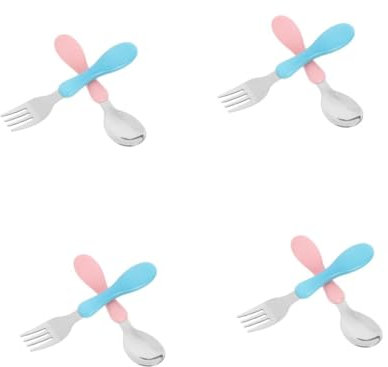 OUNONA 4 Stück Kindergeschirr babygeschirr babybesteck Kinderbesteckset Kinder besteck Kinder Esslernbesteck Kleinkind Gabeln und Löffel für Kleinkinder Campinggeschirr Edelstahl