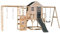 Wendi Toys M24G-G Holzhaus Kinder Outdoor mit Rutsche, Schaukel, und Klettergerüst Garten, 342 x 508 x 242 cm, Grau – FSC Holz Kletterturm Garten mit Turnringen, langlebig und wetterfest