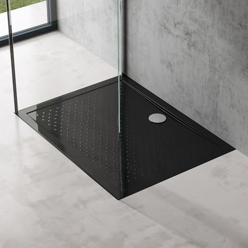 doporro Bac à douche 90x100 Receveur de Douche Antiglisse Rectangulaire Noir Lucia02AR 90x100x4 +Bonde AL01
