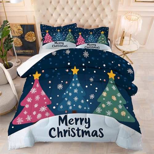 GSAEIMCT Bettdecke Frohe Weihnachten 220x240 Vier-Jahreszeiten-Bettwäsche-Set Atmungsaktive Zudecke Bunter Weihnachtsbaum Tagesdecke Schlafdecke Weiche Winter Quilted Steppdecke Ganjahresdecke