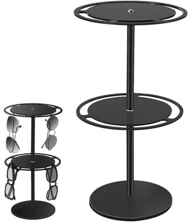 Ruwshuuk Rotierender Sonnenbrillenhalter – 2-lagiges Acryl, um 360 Grad drehbarer Brillen-Organizer – Sonnenbrillenständer, Brillenständer für Uhren, Lesebrillen, Armbänder