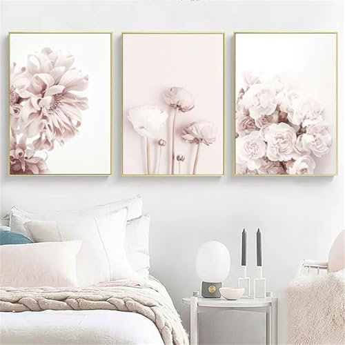 Champracer 3er Poster Set - Rosa Aesthetic Blumen, Warm Rosen Strauß, Moderne Abstrakte Wildblumen (30x40 cm)