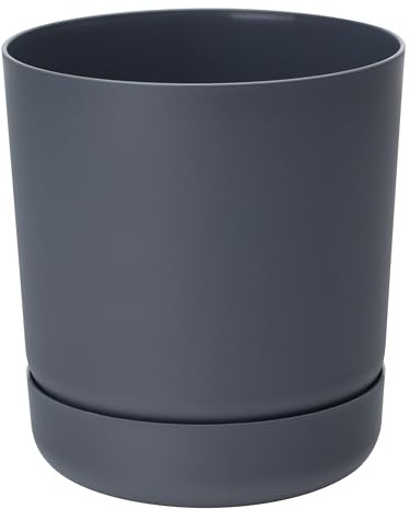 B2C Plant Pot with Saucer Flowerpot Round Plastic Modern Decorative 6 Pastel Colours Round Minimalistic Home Patio 1.5L 2.3L 3.3L (Anthracite, 20cm)