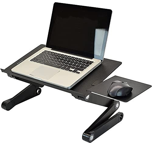 OHMG Table de Lit Pliable,Bureau d'ordinateur Portable Pliable en Aluminium Ergonomique Plateau Support de Lecture Inclinable,Noir Support Tablette et Laptop,Bureau de lit,Plateau Ordinateur de lit