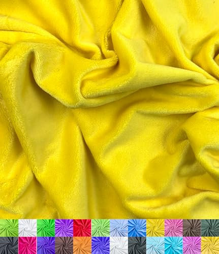Barcelonetta Minky-Stoff | Plüsch, super weich, kuschelig, einfarbig, Minky, Meterware | 152,4 cm breit | Babydecke, Wickelstation, Kissen, Schal, Beanie (gelb, halber Yard)