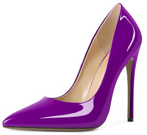 Soireelady Scarpe Moda Decollete Stiletto Sexy Donna Verniciato Tacco a Spillo Alto 12 CM Scarpe Eleganti Viola EU41