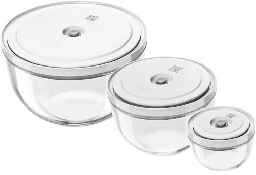ZWILLING Fresh & Save BOWLS 3-pc Glass Vacuum Bowl Set | Airtight Vacuum Bowls Keep Leftovers Fresher Longer. Freezer, Microwave & Dishwasher Safe.