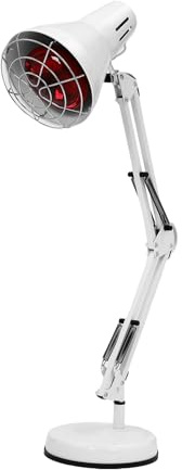 Rotlichtlampe 150W Infrarotlampe Wärmelampe, mit Fernbedienung und 9 Temperaturebenen Infarotlichtlampe, Verstellbare Haltearme Rotlicht, für Hause, Kliniken, Gesundheitszentren und Büro, Weiß