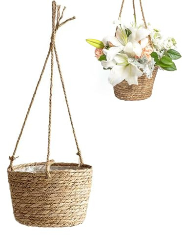 LZYKJGS Cestino di Piante Sospeso, Cesto per Piante in Corda, Fioriera Sospesa da Appendere, Vaso da Fiori Sospeso, per Piante da Appendere per Indoor e Outdoor (Marrone chiaro)