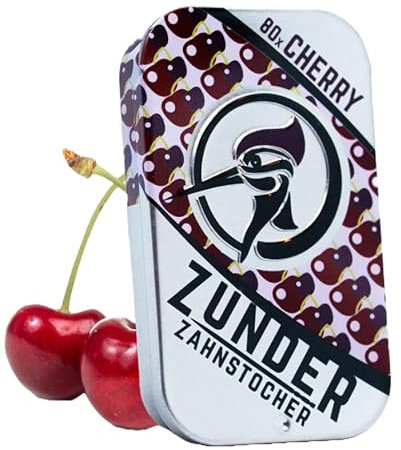Palillos de dientes Tinder con sabor, 80 unidades en elegante lata, perfecto para la limpieza de los dientes o para abandonar hábitos desagradables, sabor intenso (cereza)
