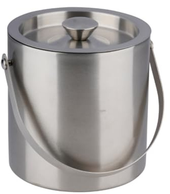 alpina Eiseimer Edelstahl Ø15,5xH15,5 cm - Doppelt isolierter Eiskübel mit Deckel und Griff - 670g Eisbehälter für Party, Barbecue und Zuhause