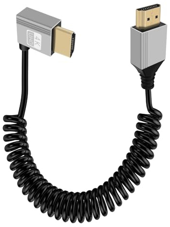 YINGAYOU Spiralkabel HDMI 4K @ 60 Hz Aluminiumgehäuse Goldstecker HDMI Kabel High Speed 3D, ARC, Ethernet für Laptop, Monitor, Fire TV, PC (Rechts, 2 m)