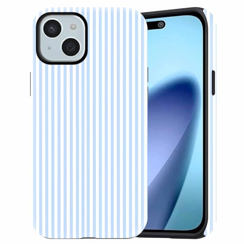 Dahimomo Cute Case for iPhone XR 6.1, Stripe Girly Aesthetic Dsign Pattern, Shockproof Slim Soft TPU and Hard PC Frosted Double Protective Cover for Girl Women, Blue Stripe